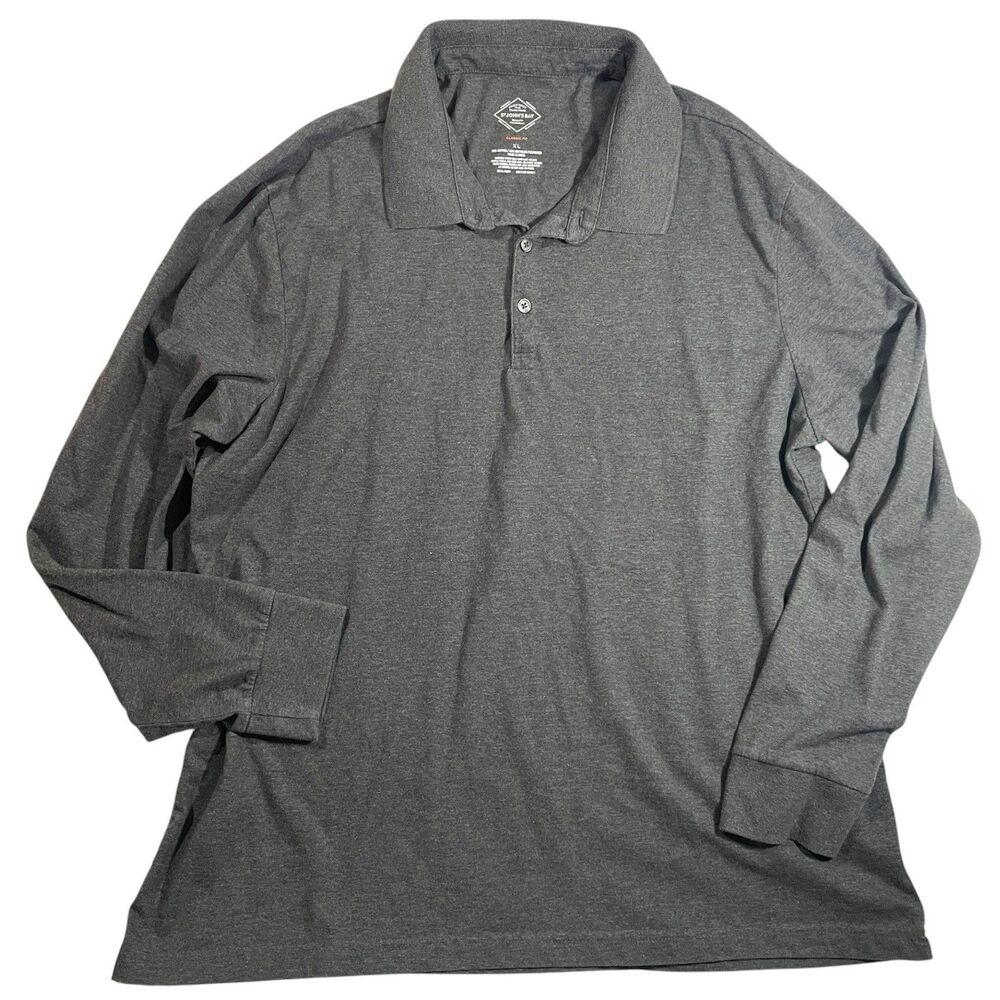St. Johns Bay Classic Fit Gray Long Sleeve Button Polo Shirt Mens XL  Basic